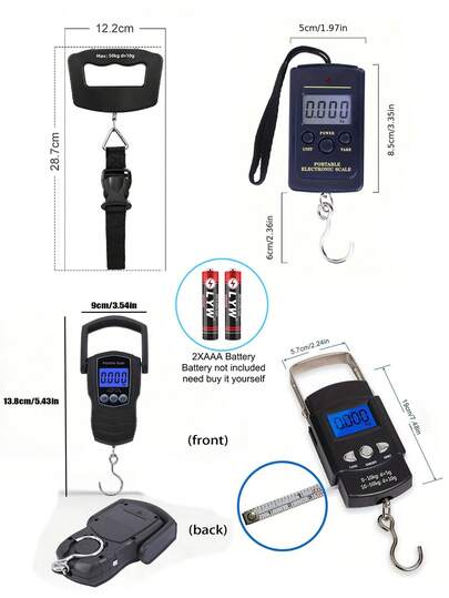  1PC 50KG Large-Range Portable Pocket Scale Hand-Held Scale Digital Electronic Scale Fishing Scale Precise Division Of 10g Simple And Easy To Operate ABS Material High-Strength Hook Easy To Store Hanging Rope High-Definition Display One-Click Zeroing Function Multiple Units Of G, Kg