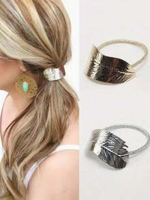 Conjunto de 4 presilhas de cabelo minimalistas em liga metálica, estilo boêmio, com design de folha. Presilhas de cabelo simples e elegantes, ideais para mulheres a partir de 14 anos. Acessórios de cabelo modernos em cores sólidas. - Cores misturadas - Ver 3