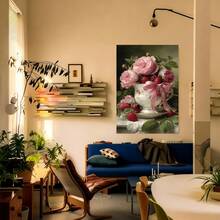 Con marco 2D plano, 2D plano, arte 2D con tazas de té románticas, rosas y fresas, perfecto para Pascua. Estos pósters de lienzo con marco de sirven como elegantes decoraciones de pared para cualquier habitación. - Enmarcado - Ver 4