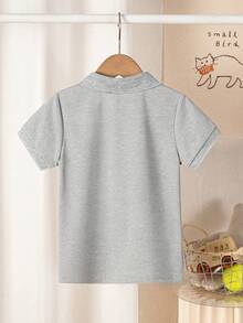Young Boy Summer Casual Embroidered Polo Shirt - Light Grey - View 2