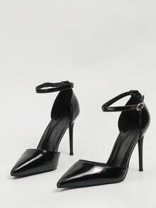 European And American Minimalist Hollow-Out Women's Shoes, Pointed Toe Thin Heels Slip-On Sandals - Black - View 1