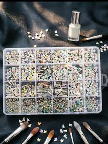 24-Slot Box Flat Bottom Nail Art Rhinestones, Durable Color, Long-Lasting Nail Jewelry DIY Accessories - Multicolor - View 1