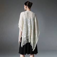 New Spring, Summer, And Autumn Women's Solid Color Fringed Thin Knitted Hollow-Out Shawl - 04# Off-white - View 4