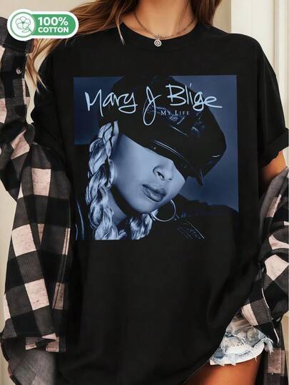 Marys J Blige R&B Singer Unisex 100% Cotton Short Sleeve T Shirt Hip Hop Soul Vintage Bootleg Graphic Crewneck Tee