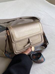 Bolso de mano de moda para mujer, nueva bolsa cruzada versátil, diseño de color block casual, bolsa cuadrada pequeña, correa ancha, adecuada para fiesta, cita, escuela, actividades al aire hace un gran regalo - Bronce - Ver 9