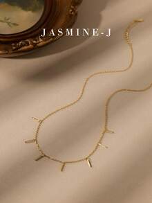 1pc S925 Sterling Silver Multi-Pendant Necklace, Includes One Polished Rectangular Pendant, One Mini Square Pendant Chain And One Gold Collarbone Chain. Minimalist, Delicate, Elegant, Suitable For Daily Wear Or Party Occasions. - Multicolor - View 3