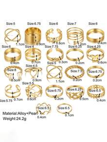 1 Set (22pcs) Unique Heart & Butterfly Design Adjustable Knuckle Rings Set For Girl - Gold - View 5