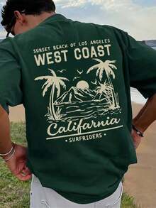 Old SchoolCamiseta de manga corta holgada con estampado de moda para hombres SU ER |   Diseño exquisito |   Esencial de verano |   Fácil de combinar, mostrando tu estiloCasual - Verde - Ver 7