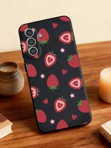 1pc Creative Cute Strawberry Heart Flower Straight Edge Liquid Soft Gel Phone Case Compatible With GalaxyS26 S25 S24Ultra S24Plus S24FE S23 S22 A55 A54 A53 A52 A50 A30 A42 A35 A34 A33 A25 A24 A20 A30 A15 A17, Smart 8/ Hot 40i/ Spark 20/ Spark 20C/ Spark Go 2024, G84/Honor X9b X9A X9D X7B X9C X6A 8X X7 X8 X8C X8B Y9S Y9A Y7P Y7P/1+ - Black - View 1
