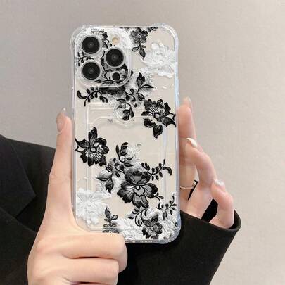 蕾丝花卉彩绘透明卡包多功能钱包手机壳，兼容 17/17 Pro/17 Pro Max、16/11/16 Pro/16 Plus/16 Pro Max/16e、15 Pro Max、13/14/12/XS/XR/7G/8P 以及 Galaxy S25/S25 Plus/S25 Ultra、A16/A36/A26/A56/A50/A12/A32/A52/A72/A51/A21S/A13/A14、S24/S24 Plus/S24 Ultra、S20/S23/S22、A53、S20 FE、S26。