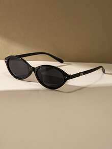 Retro Oval Small Frame Black Fashion Glasses, Plastic Casual Decoration Daily Wear Unisex - Black - View 2