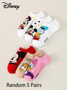 Disney 1/5/8 đôi tất nữ dáng ngắn, thoáng khí, họa tiết hoạt hình jacquard ngẫu nhiên, thích hợp mặc hàng ngày, dự tiệc và làm quà tặng ngày lễ. - Nhiều màu - Xem 15