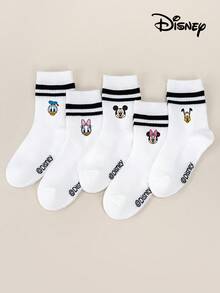 Disney 5件套卡通人物印花儿童中筒护腿套，图案包括史迪奇、唐老鸭、黛丝鸭，白色双条纹护腿套 - 彩色 - 查看 1
