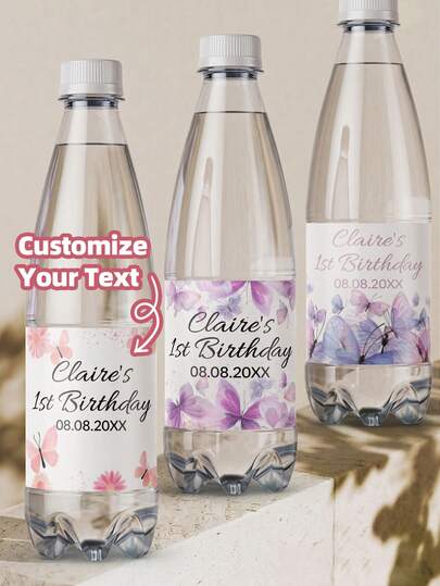 1-30Pcs Personalized Water Bottle Labels: Custom-Designed Stickers For Water Bottle Packaging-Fully Customizable With Names Or Text. Featuring A Charming Butterfly And Floral Motif, These Labels Can Be Printed With Special Greetings Or The Recipient's Name.