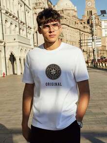 Men's Geometric Letter Casual Tops - Black - View 6