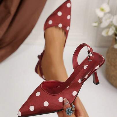 2026 New Burgundy Polka Dot Slip-On Pointed Toe High Heel Sandals, Fashion Women's Shoes For Western Style Wedding, Party, Valentine's Day
