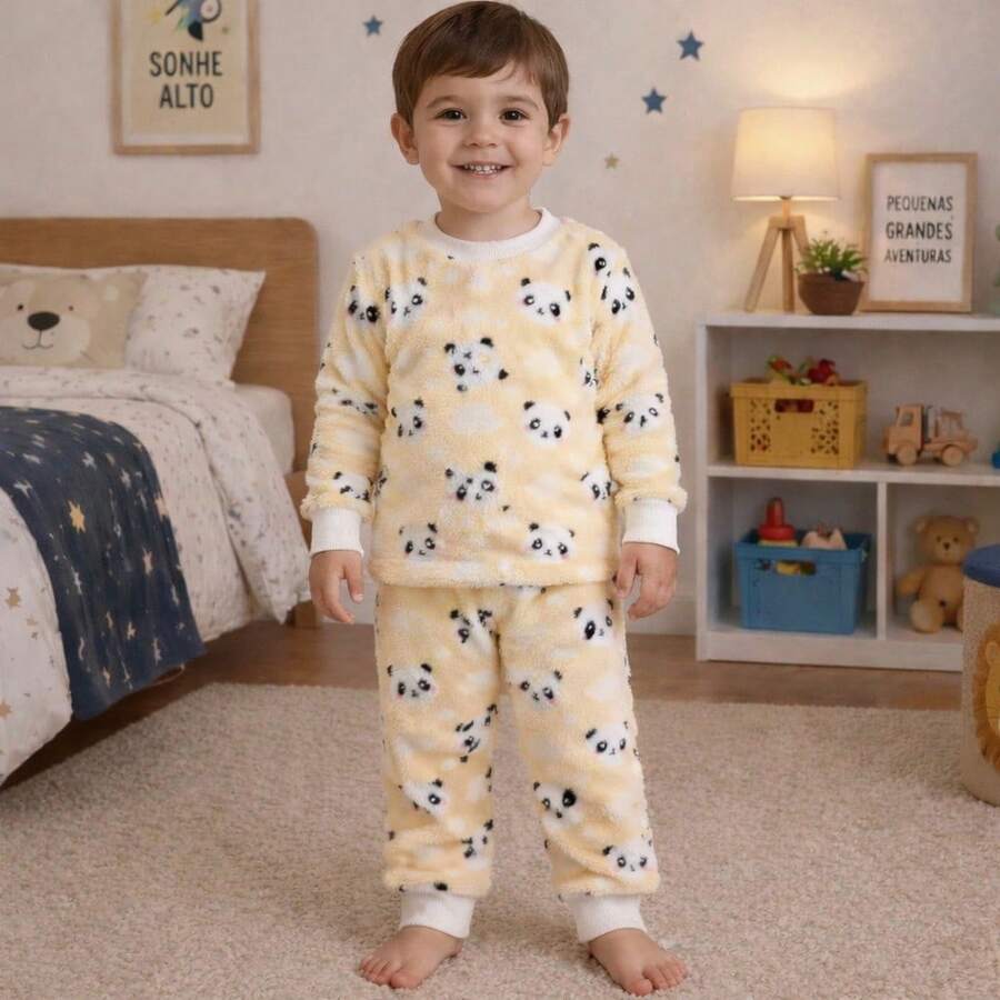 Children's Unisex Glow-In-The-Dark Panda Pajamas REF: 1542 - 黃貓熊 - 查看 1