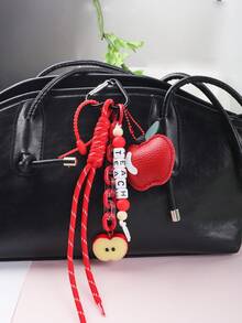 1pc Apple Cute PU Braided Rope, Mushroom, Bell, TEACH Letter, Heart Keychain, Backpack, Car Key Chain Accessory, Teacher's Day Gift Gifts For Mother, Father, Graduation, And Teacher - Multicolor - View 4