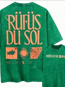 Summer TopsVintage Washed Oversized Black Tshirt Graphic Men Women Clothing Rufus Du Sol, Leaf, Circle, Texture American Vintage Rufus Du Sol 2025 Con - 綠色 - 查看 1