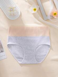 6pcs/Pack Solid Color Comfortable Minimalist Casual Knit Fabric Women's Underwear, Ribbed Contrast Color Design, Cotton Briefs, High Waist Shapewear Shorts - Multicolor - View 3
