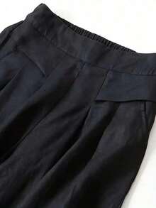 Pantalones anchos de primavera para mujer con bolsillo delantero decorativo de unicolor y casual - Negro - Ver 3