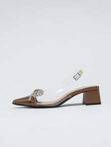 Giày sandal nữ màu nâu, giày cao gót trong suốt thời trang, giày cao gót hở mũi màu nâu mùa hè, giày cao gót thanh lịch cho nữ, sandal nữ, giày cao gót mũi nhọn đính nơ pha lê thời trang, sandal nữ kín mũi thoải mái phù hợp cho đi chơi hàng ngày, hẹn hò, dự tiệc, đám cưới, lễ tốt nghiệp. Giày cao gót/Giày cao gót đế dày màu nâu/Giày phối với váy mùa hè/Giày gót thấp, gót ngắn - màu nâu - Xem 6