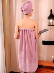 Bộ khăn tắm/khăn trùm đầu siêu mềm bằng sợi microfiber, khăn tắm thắt nơ dành cho người lớn, khăn tắm và khăn trùm đầu thấm hút cao, nhẹ, nhanh khô, quà tặng Ngày của Mẹ. - Màu tím - Xem 3