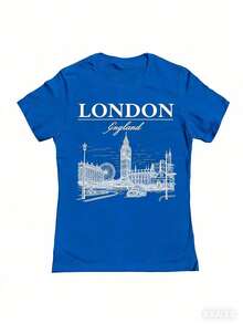 Social Collective London Tm Graphic Cotton Ladies Fitted-Shirt100% Comfortable Cotton Unisex Comfortable Retro Cotton T-Shirt-K91 - 藍色 - 查看 8