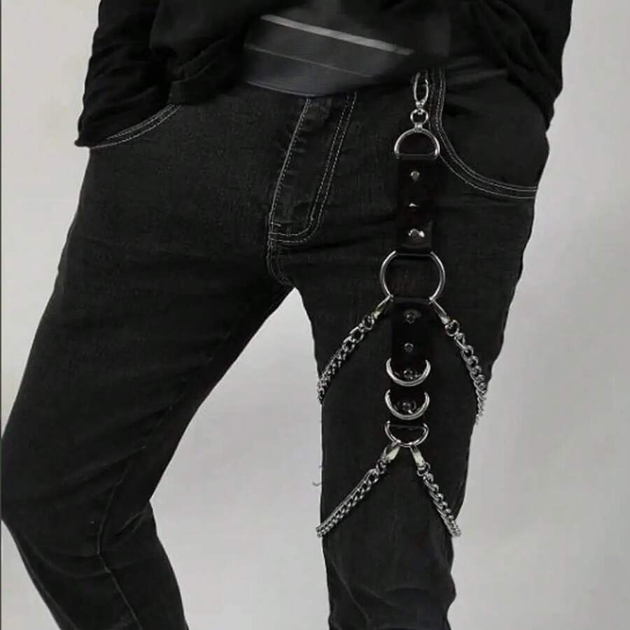 1pc Men's Punk Fashion Chain Leather Pant Chain - Black - View 1