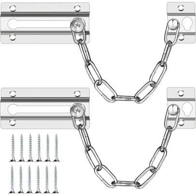 2 Pack Door Chain Lock Stainless Steel, Security Door Chain For Inside Door, Premium Thickened Chain Door Lock With 12 Screws