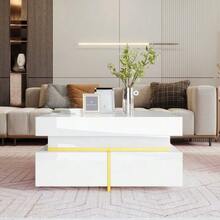 Coffee Table, High Gloss Living Room Table, Side Table With Drawers And Gold Details. - White - View 4