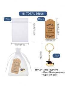 12pcs/Set Graduation Souvenir Keychain Gift Set, Graduation Cap & Book Pendant With Gift Bag And Card, Graduation Party Favors - Black - View 15
