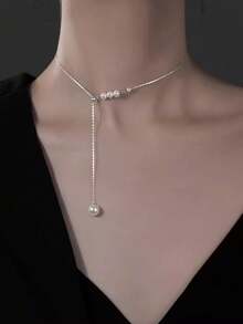 1pc Women's S925 Sterling Silver Tassel Necklace New Style Collarbone Chain Pearl Pendant Neck Chain Niche Luxury Suitable For Daily Wear - #1 - View 7