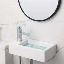 Bathroom Wash Sink Basin Wall Hung Rectangular Ceramic Countertop White - [white] - View 4