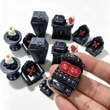 Dark Gothic Halloween Miniature Furniture Spooky Vampire Dollhouse Bedroom Kit Pumpkin Party Desktop Ornament Fairy Garden Decor - Black - View 7