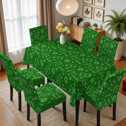 1/4/5/6/7 piezas Fundas de silla de comedor con patrón de campo de fútbol de poliéster, decoración de comedor, regalo festivo, decoración de habitación