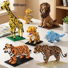 800+Pcs Giraffe & Tiger Animal Building Blocks Toy, Adult Creative Decompression Animal Assembly Model DIY, Suitable For Birthday Gift, Girlfriend, Boyfriend, Valentine's Day, Christmas, Halloween - Multicolor - View 1