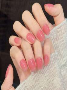 10PCS Square/Almond Handmade Press On Nails For Party And Daily Wear,Naked And Tender Powder Is Moist And Clear,Easy To Wear 10pcs Y2K Handmade Press On Nails,Suitable For Girls And Women Festivals Parties And Music Festival And Daily Wear,Valentine's Day Mother's Day Gift. - Coral Pink - View 4