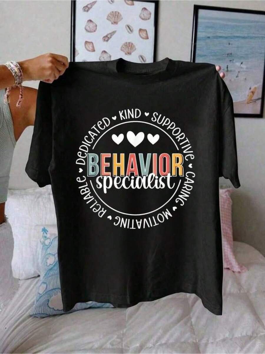 Plus Size Women Cotton Behavior Specialist Appreciation Behavior Specialist T-Shirt Graphic T-Shirt 230g Oversized Girls Women Size L-3XL 4XL 5XL - Black - View 1