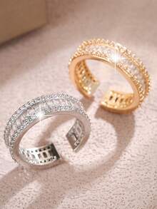 1pc Women's Ring, Luxury Exaggerated Synthetic Zirconia Inlaid Open Ring, Unique Versatile Lady Finger Ring - Open Ring - View 5