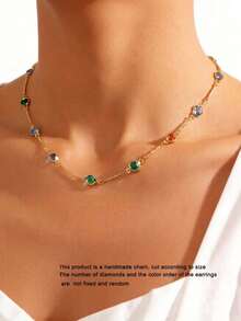 imoli 1pc Bohemian Style Metal Colorful Geometric Rhinestone Chain Necklace, Suitable As Daily Wear Gift For Women (Handmade Chain, Customized Size, Assorted Colors, Random Order) - 15633-colour - View 2