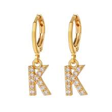 Khuyên tai vòng chữ cái A-Z bằng đồng đính đá Zirconia sang trọng tối giản, khuyên tai mặt dây chuyền chữ cái độc đáo, khuyên tai thanh lịch đa năng dành cho nữ. - Vàng - Xem 9