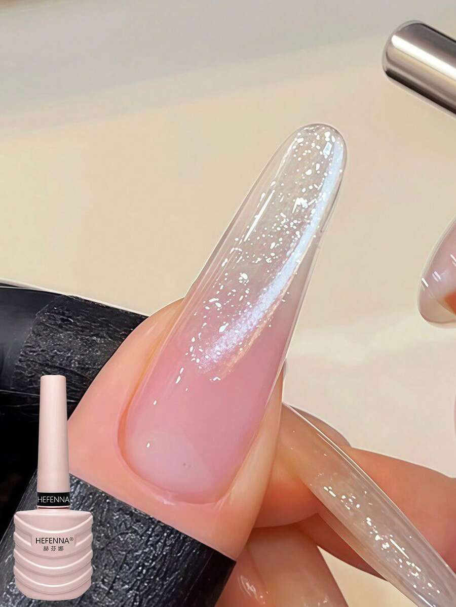 1瓶闪亮雪兔眼凝胶指甲油，精致雪花美甲