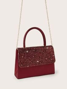 REMANLAND Túi xách nữ sang trọng đính sequin lấp lánh, ví cầm tay thời trang có nắp gập, ví hoàn hảo cho phái nữ, kèm dây đeo vai/đeo chéo bằng kim loại có thể tháo rời, rất phù hợp với váy dạ hội đính sequin, váy cưới và váy dự tiệc, món quà tuyệt vời nhất dành cho người thân yêu. - Màu Đỏ Sâu - Xem 3