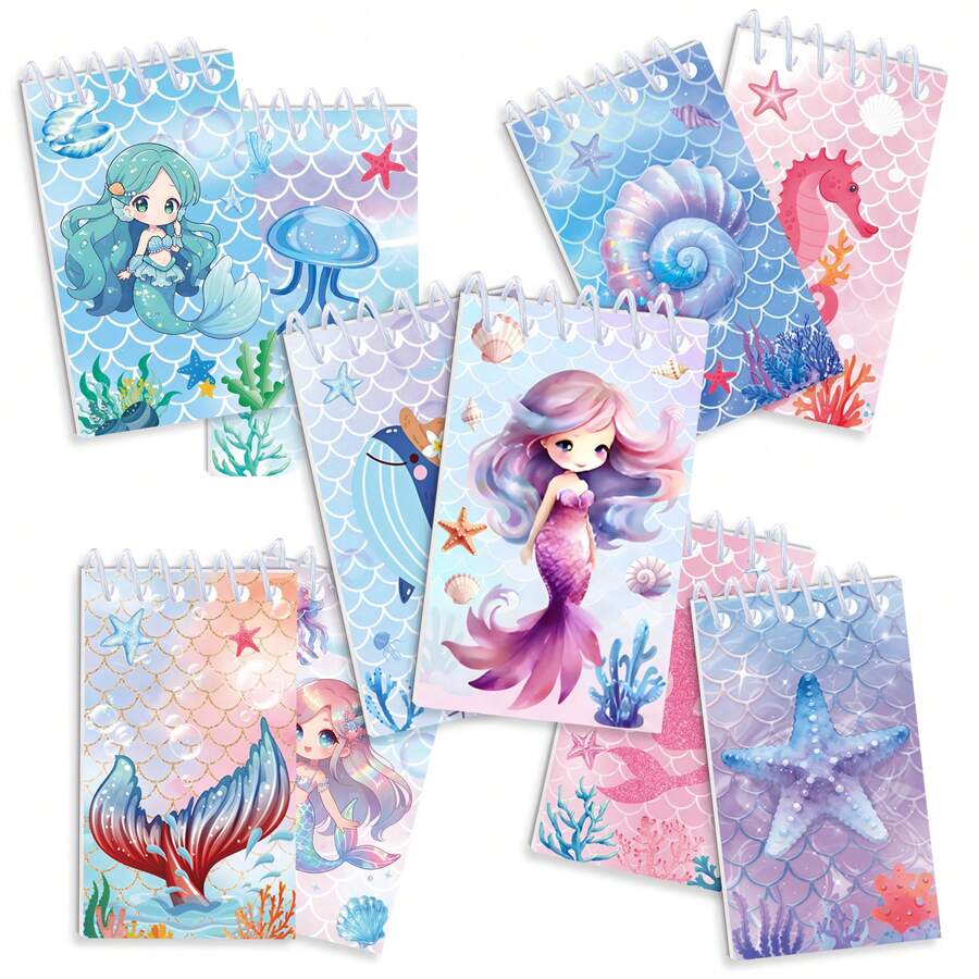 10 cuốn sổ tay mini hình nàng tiên cá, quà tặng tiệc nàng tiên cá, sổ tay lò xo mini, đồ dùng chủ đề đại dương, quà tặng sinh nhật, quà sinh nhật - Xem 1