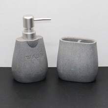 Juego de accesorios de baño de estilo vintage country de resina, que incluye portacepillos de dientes, dispensador de jabón, vaso de enjuague y decoración para el tocador del baño - Gris - Ver 4