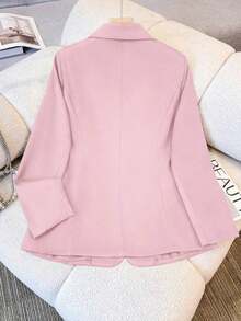 Chaqueta de blazer de unicolor con solapa para mujer, de manga larga con botones y bolsillos, adecuada para otoño, invierno y primavera.Chaqueta de oficina de manga larga, prenda exterior versátil para negocios y hogar, apta para otoño, invierno y primavera - Rosa - Ver 8