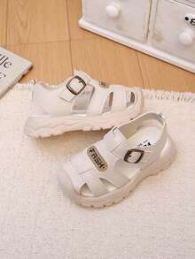 1 Pair Kids Closed Toe Sports Sandals, Boys & Girls Soft Sole Anti-Slip Summer Breathable Hook And Loop Sandals - Beige - View 2
