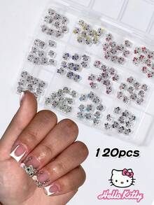 12pcs/Set Sanrio Hello Kitty Cartoon Nail Art Decoration Kit, 12 Assorted Alloy Bow Series Hello Kitty Design Nail Jewelry DIY Mini Rhinestone Flat Decals - Multicolor - View 2