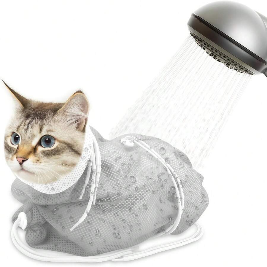 A Multifunctional Cat Shower Bag With Breathable Mesh - Ideal For Kittens And Cats, Used For Nail Care, Ear Hygiene, Medication, Feeding, Bathing, And Injections - Durable And Suitable For Veterinary Use, Battery-Free - Xám - Xem 1